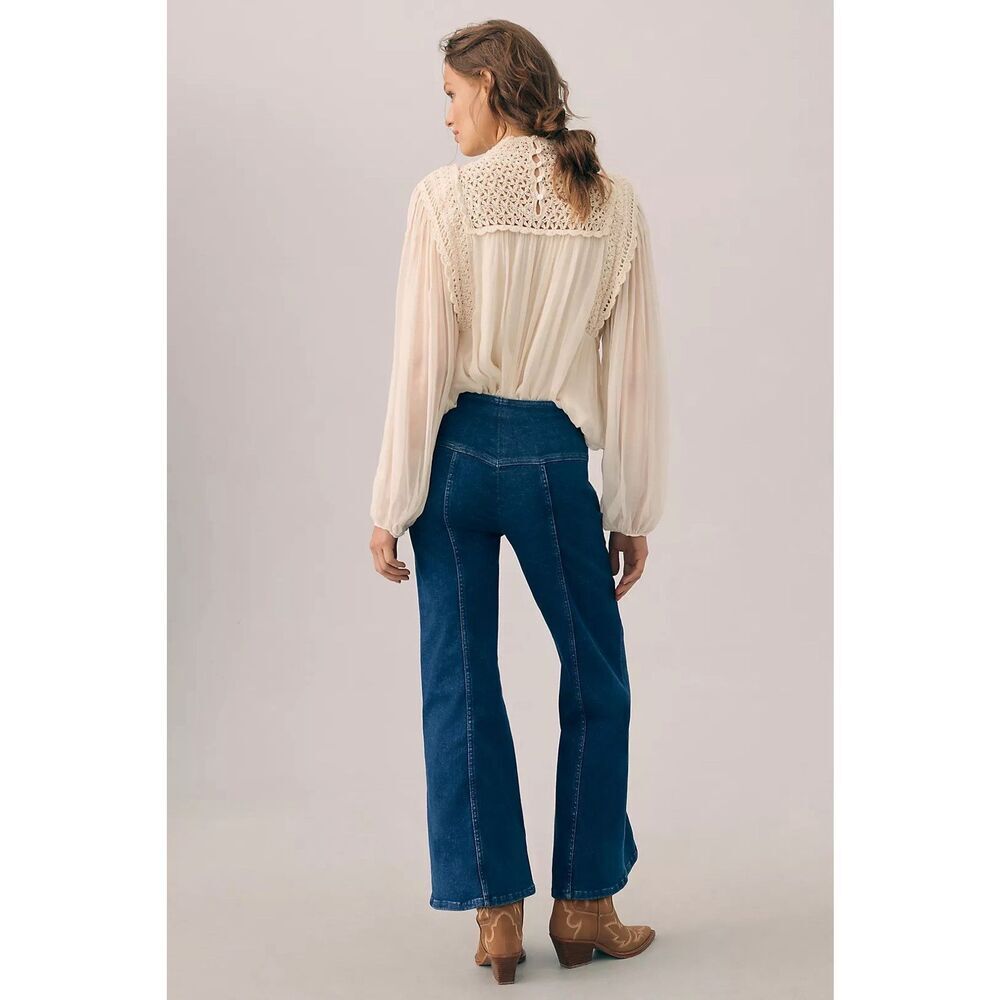 Anthropologie Pilcro Seamed Mid-Rise Crop Flare Jeans Wide Leg Cowgirl Rodeo - Picture 6 of 12